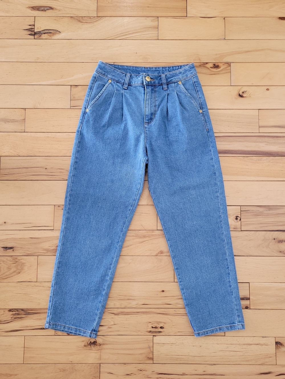 Tory Burch High-Rise Pleated Blue Jeans Cotton 27